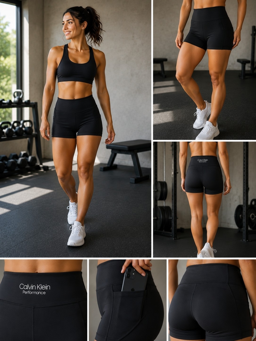 Calvin Klein Performance Black Biker Shorts Women’s Large High Rise Stretch Work